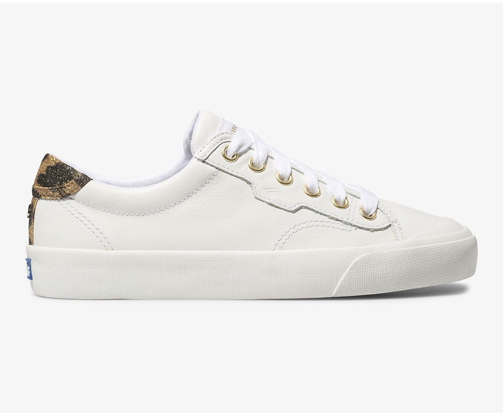 Basket Keds Femme Blanche - Kate Spade New York Crew Kick 75 Cuir - 027-YNXQEW